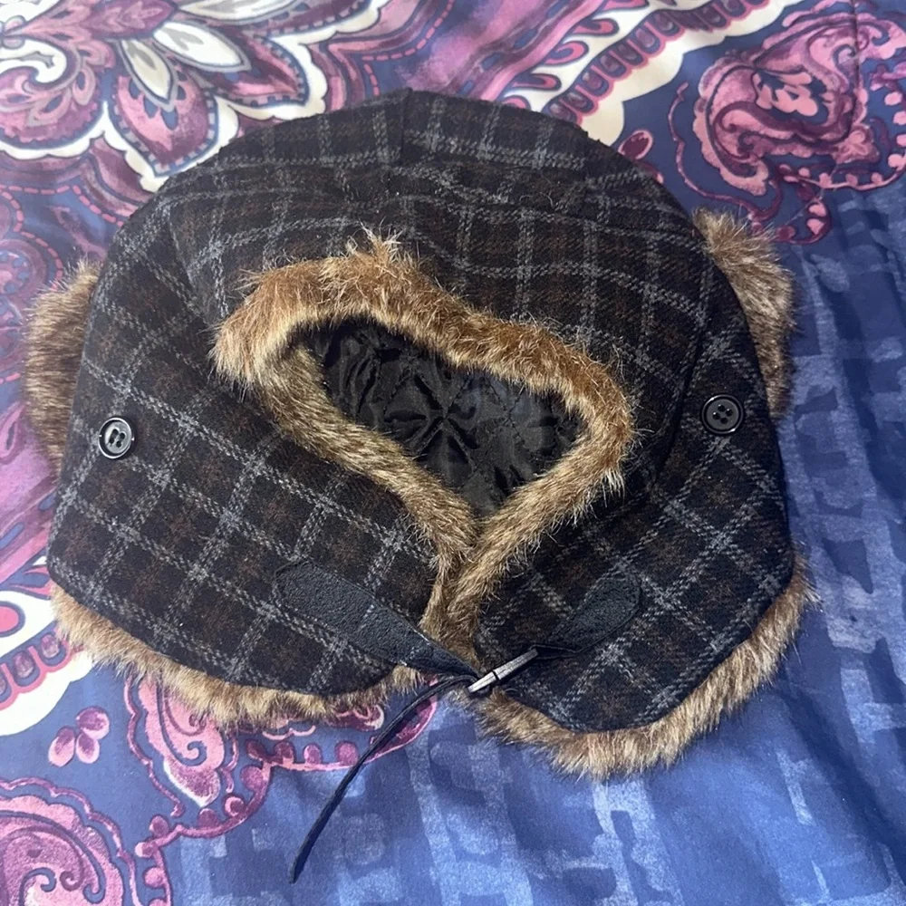 San Francisco 49ers Faux Fur Trapper Hat - Brown Plaid